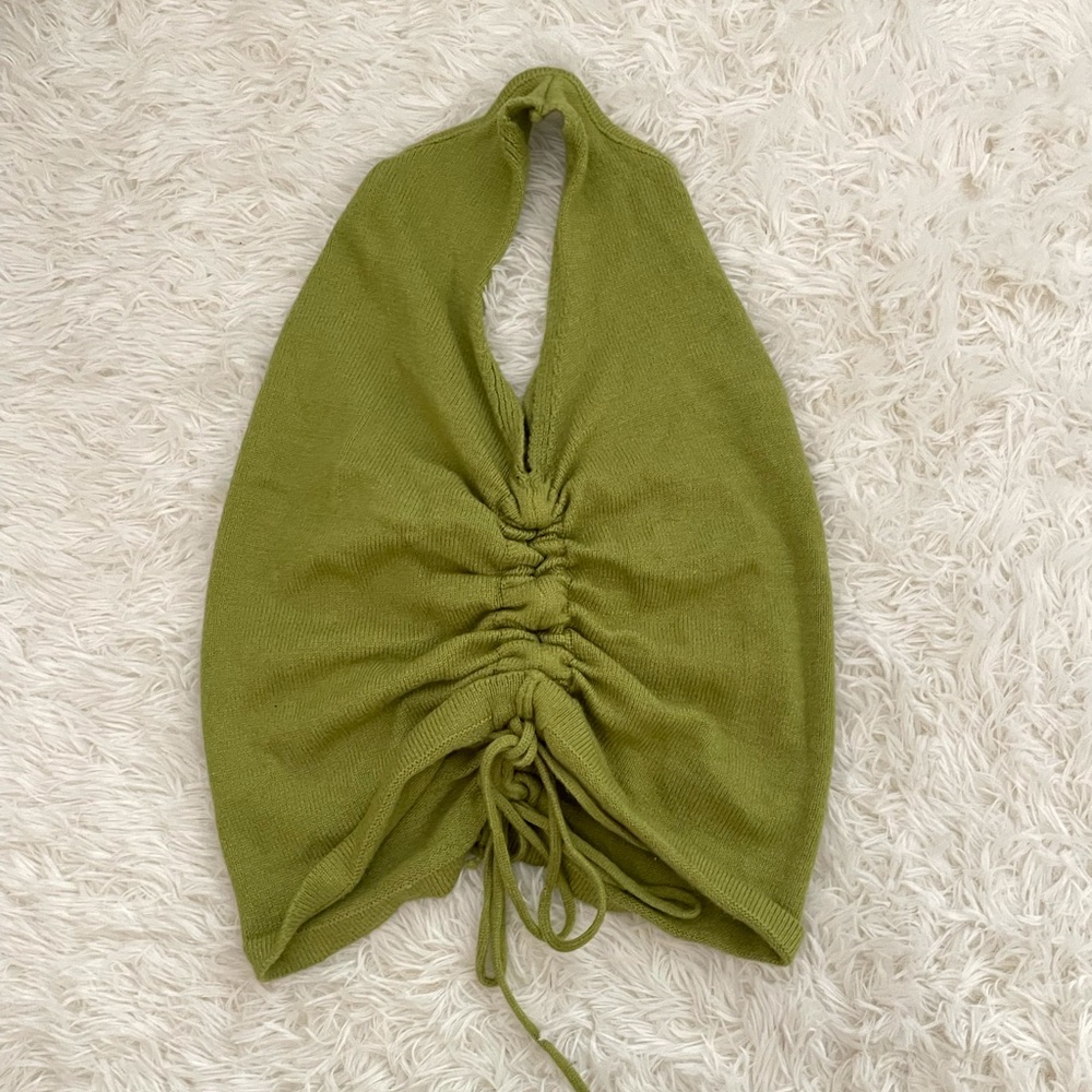 y2k green knit halter neck crop top